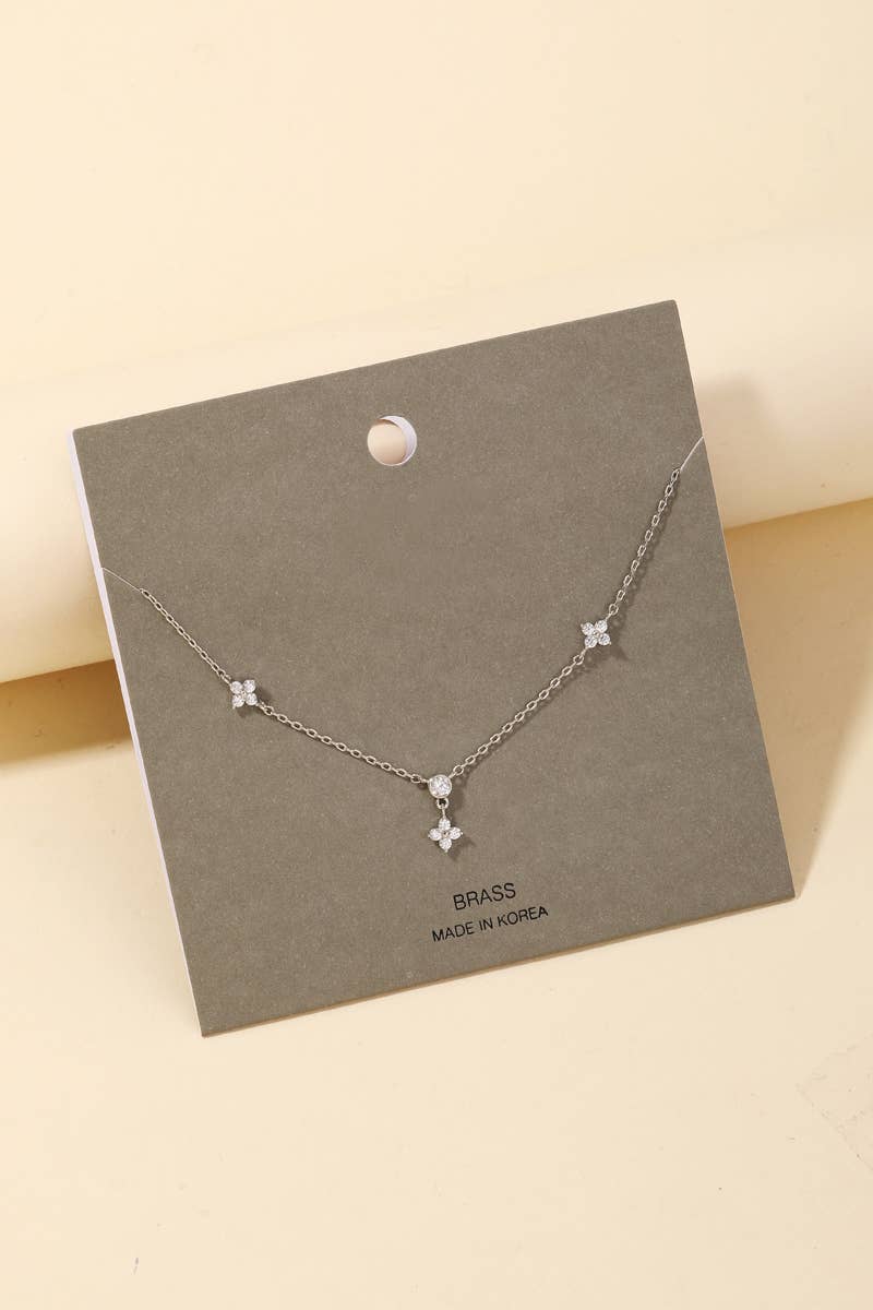 Linda - Rhinestone Charm Necklace (Silver)