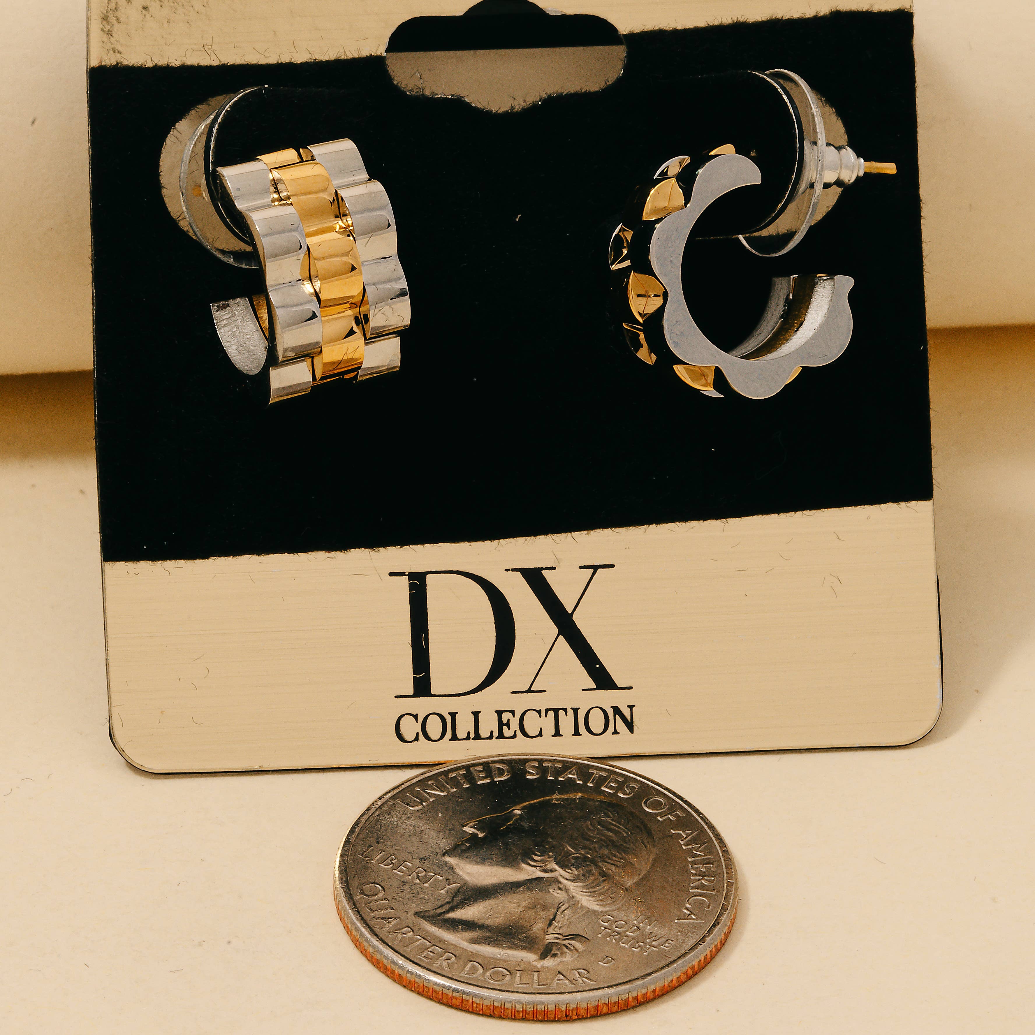 Rani - Two Tone Small Watch Chain Hoop Earrings