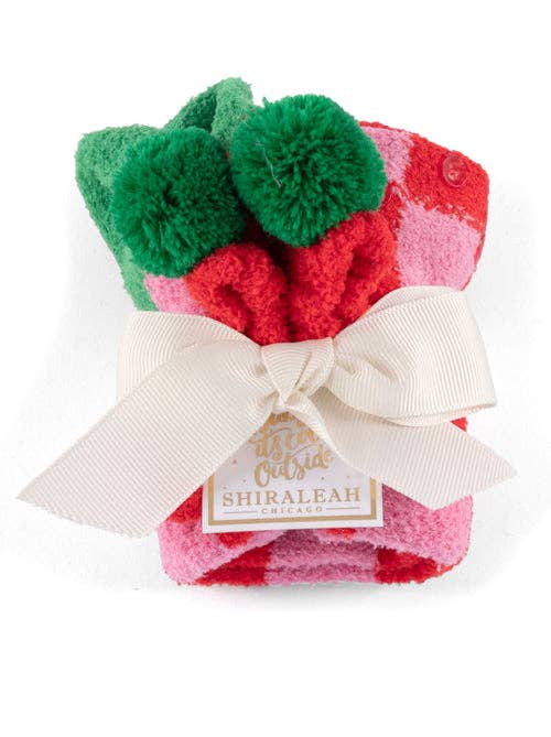 Paxton - Pink + Red Checkered Pom Socks