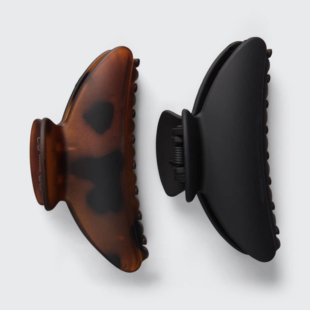 Kitsch - Recycled Plastic Medium Claw Clips 2pc - Black & Tort