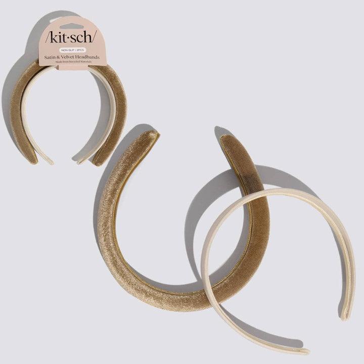 Kitsch - Cream & Camel Satin & Velvet Headbands