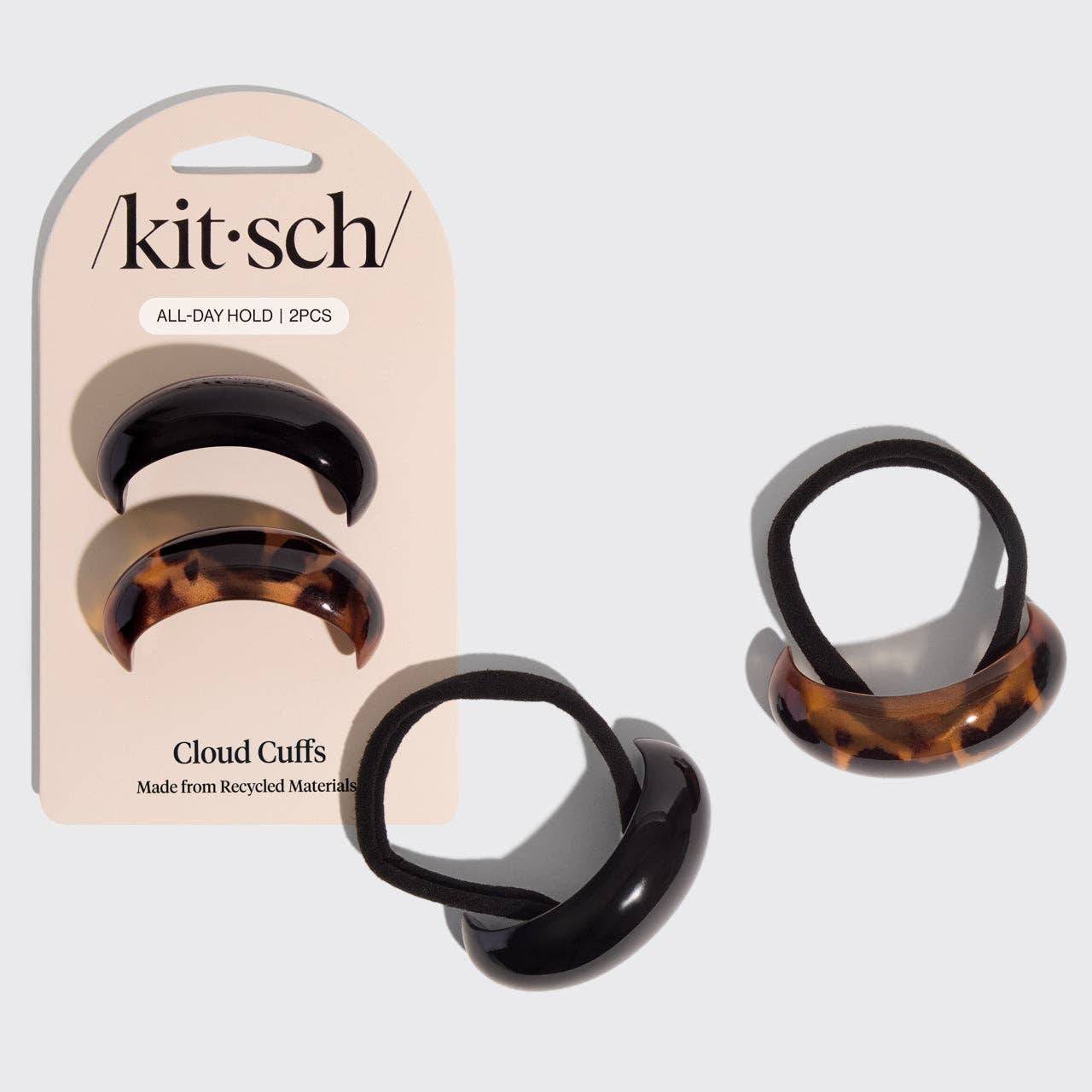 Kitsch - Black & Tort Cloud Cuff Ponytail Holders- Medium