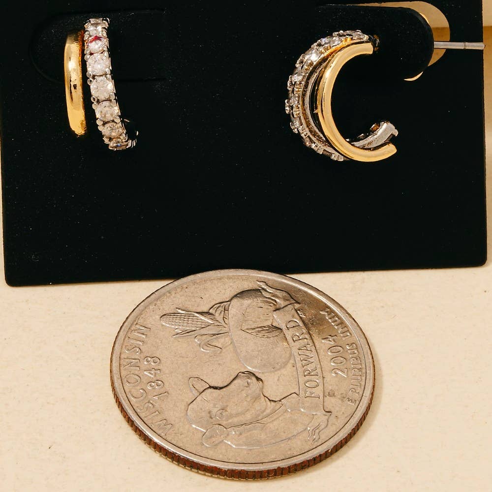 Gabbi - Gold Rhinestone Layered Hoop Earrings