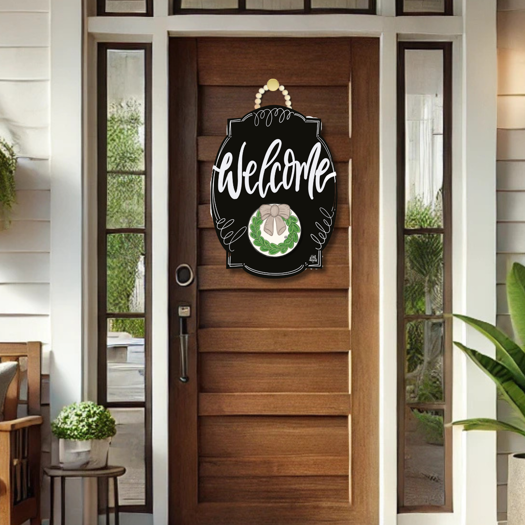Door Hanger - Black Bloom "Welcome" Sign