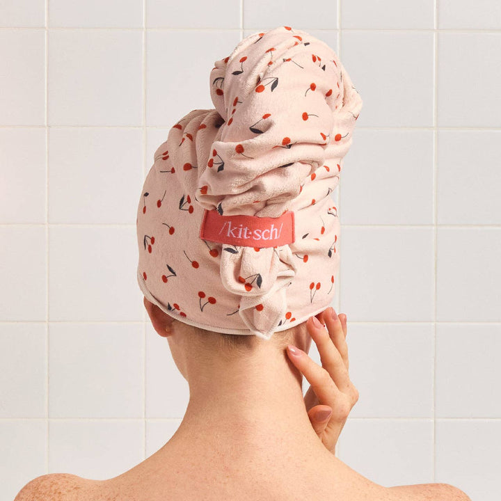Kitsch - XL Hair Towel Wrap (Cherry Print)