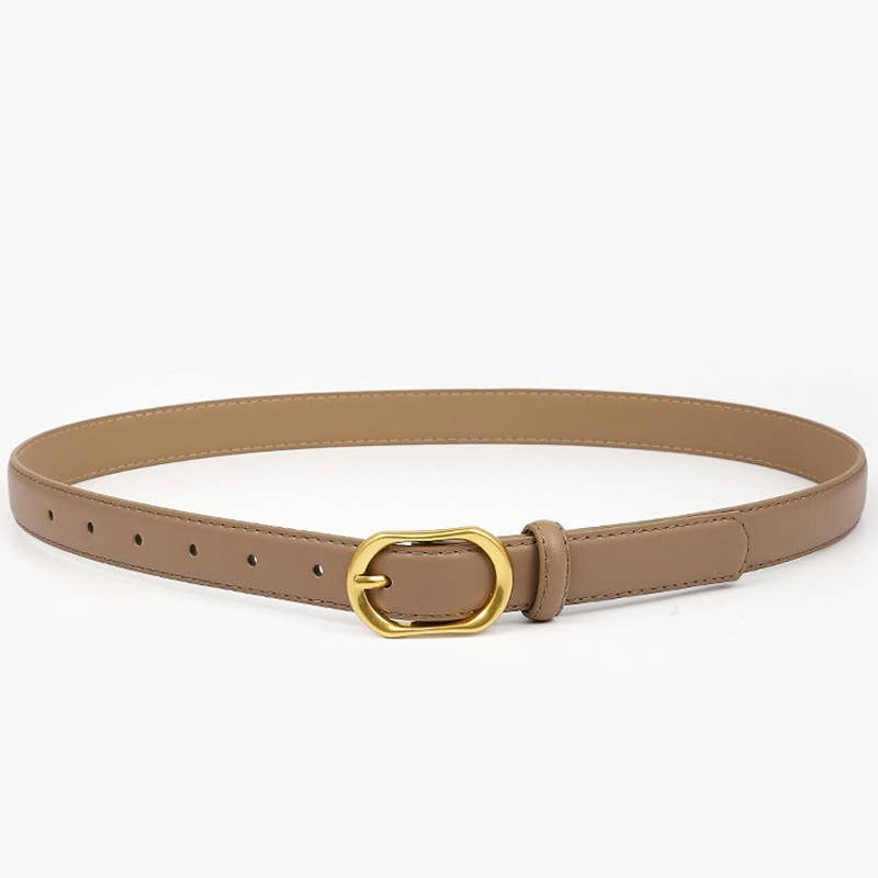 Tatiana - Gold Round Buckle Belt (Khaki)