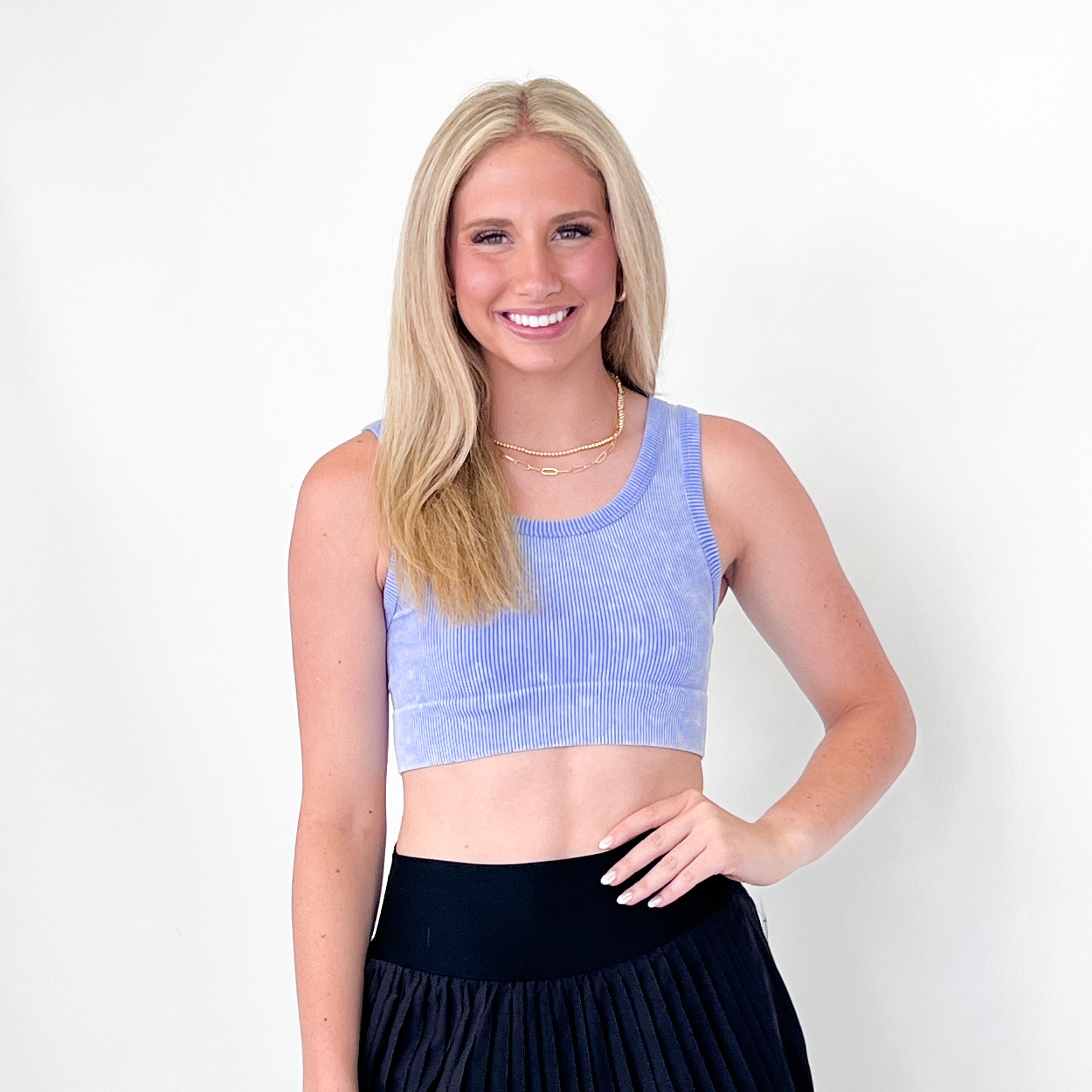 Jayla - Mineral Wash Ribbed Brami Top (Blue)