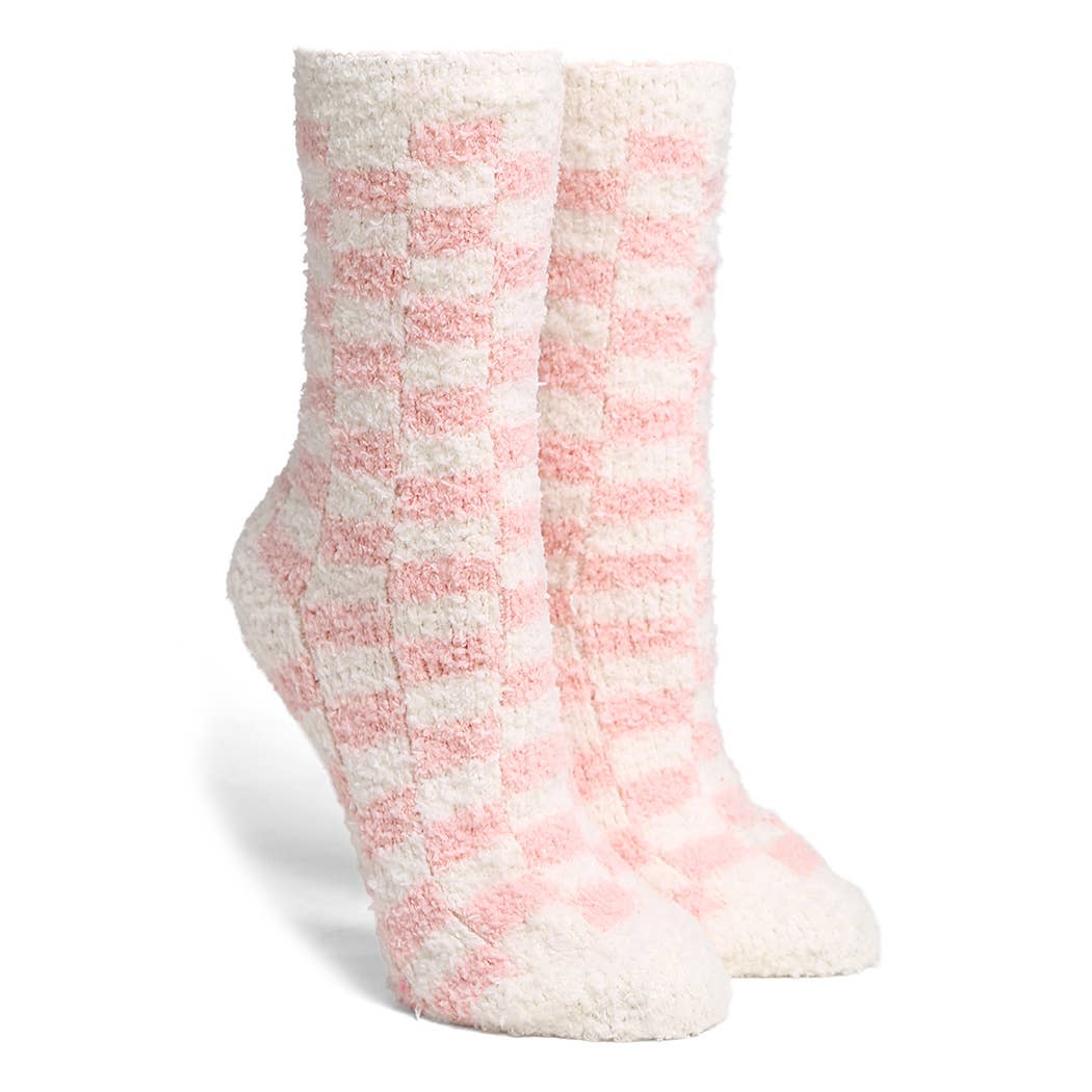 Winnie - Checkered Fuzzy Socks (Light Pink)