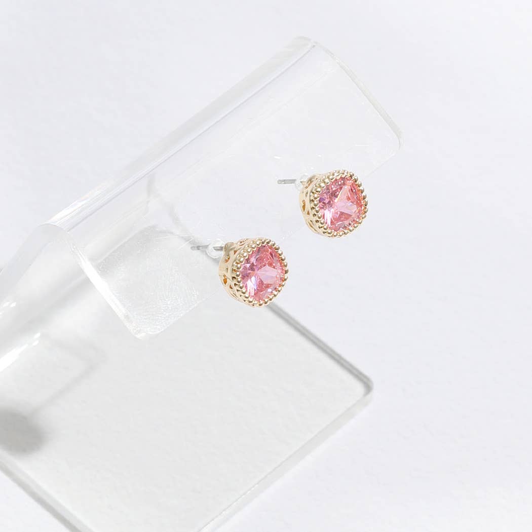 Elaine - Gold Rhinestone Post Earrings (Pink)
