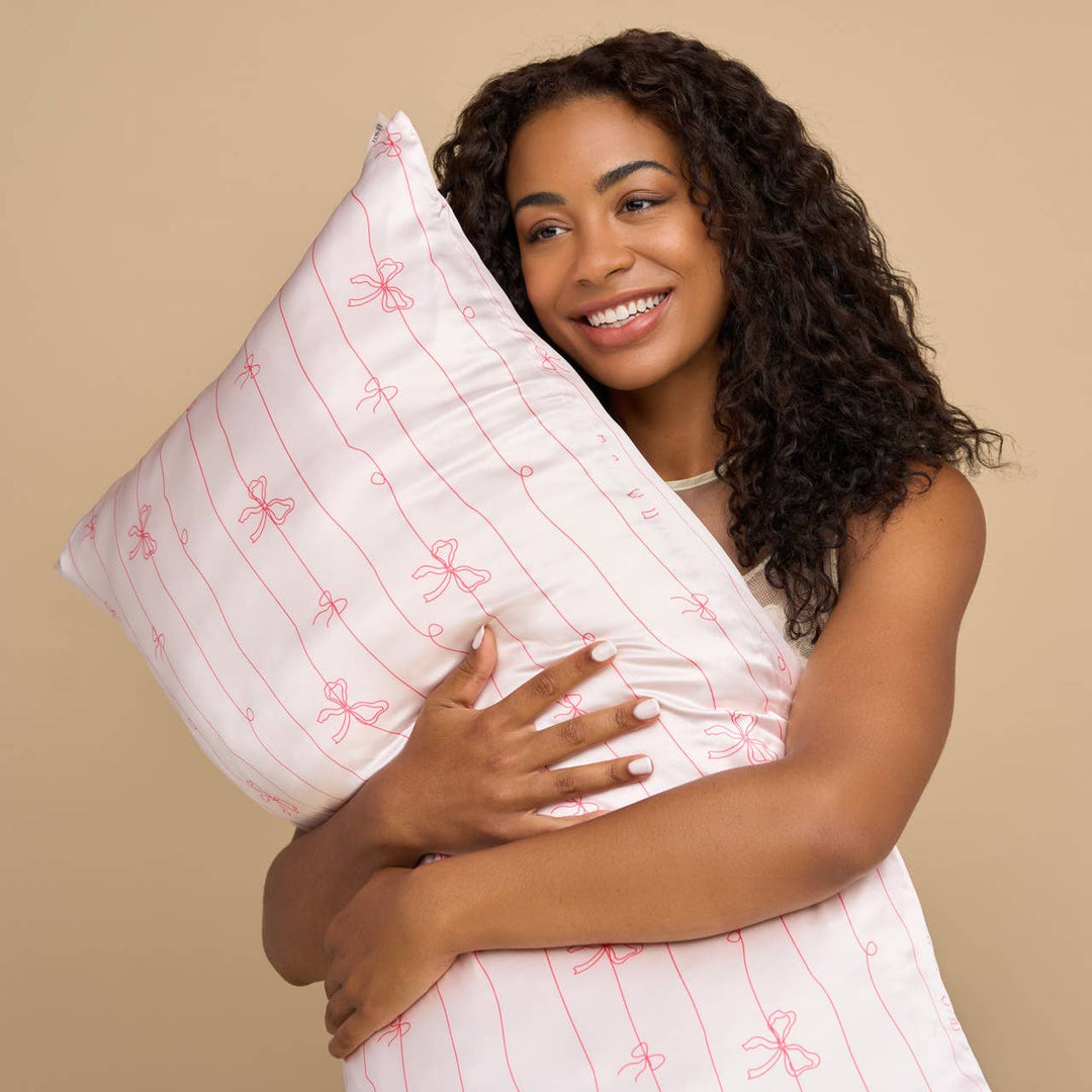 Kitsch - Holiday Satin Pillowcase (Stripes & Bows)