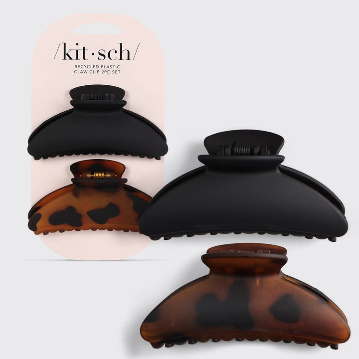 Kitsch - Recycled Plastic Medium Claw Clips 2pc - Black & Tort