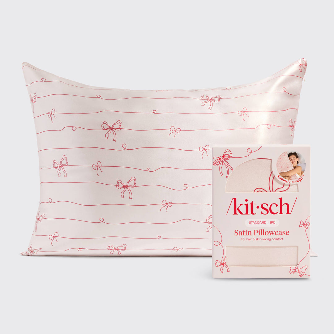 Kitsch - Holiday Satin Pillowcase (Stripes & Bows)