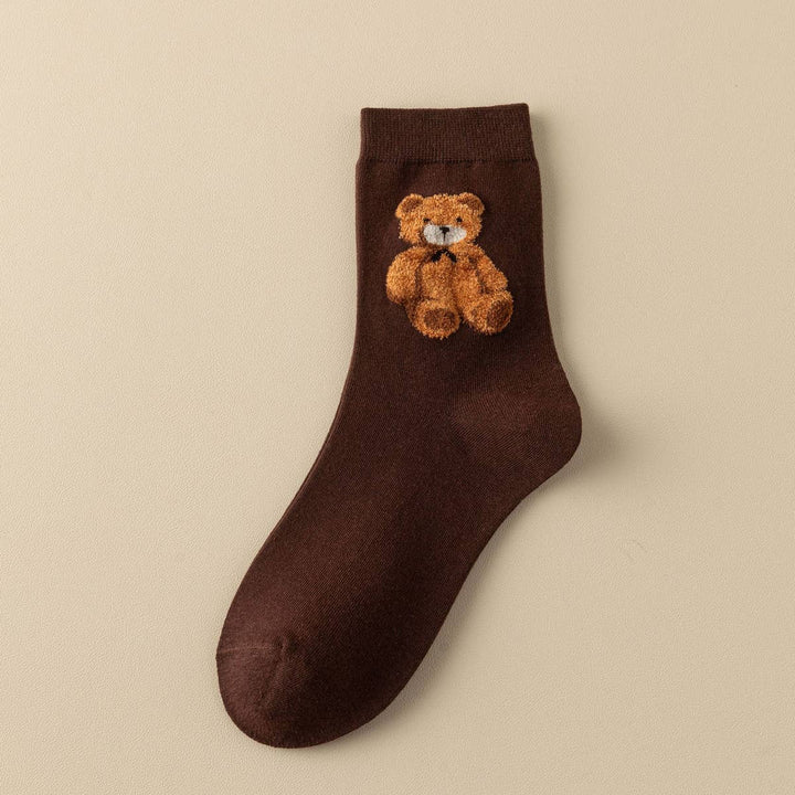 Teddy Bear Crew Socks - Dark Brown