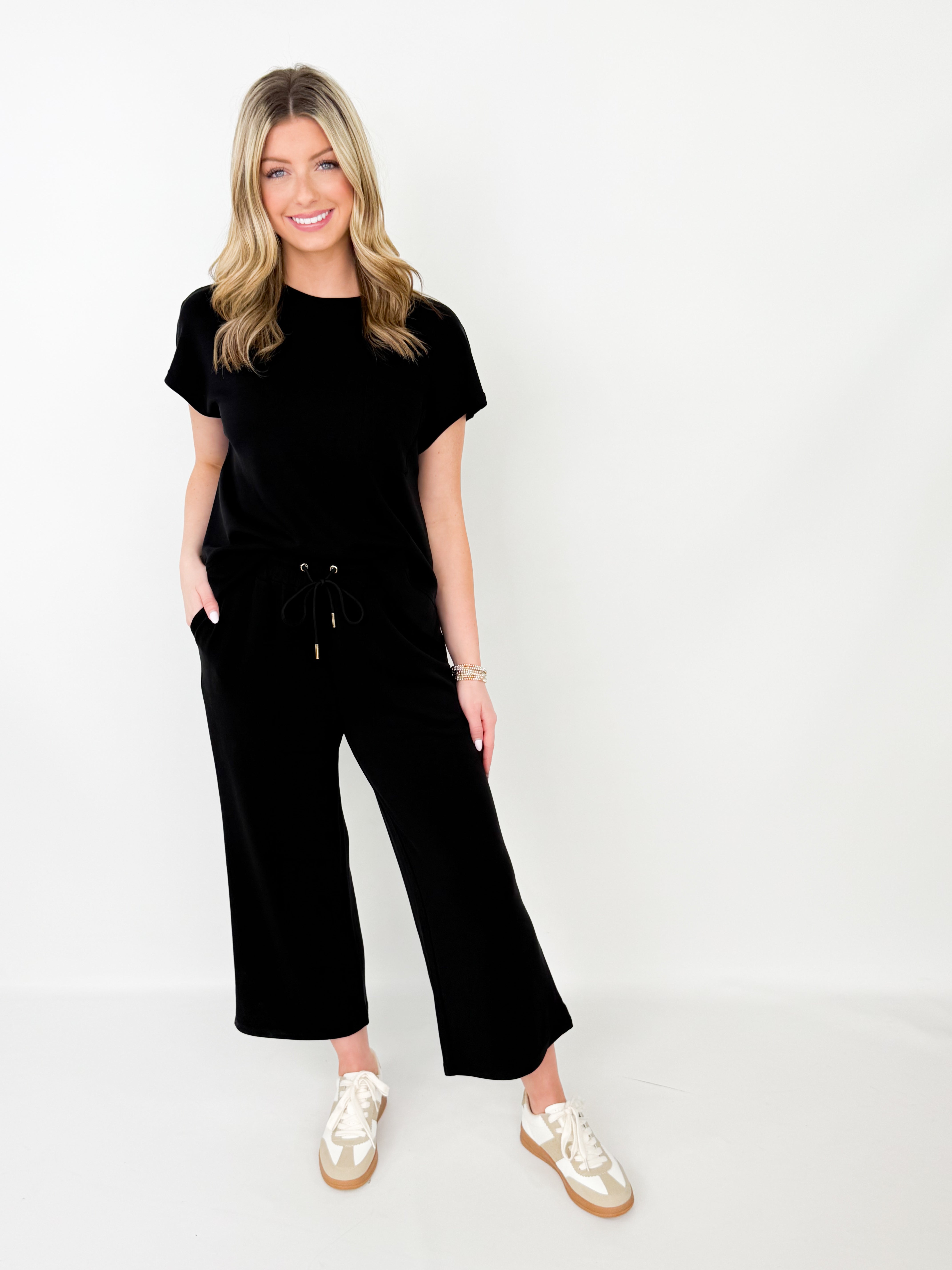 Sabrina - Short Sleeve Pant Set (Black)