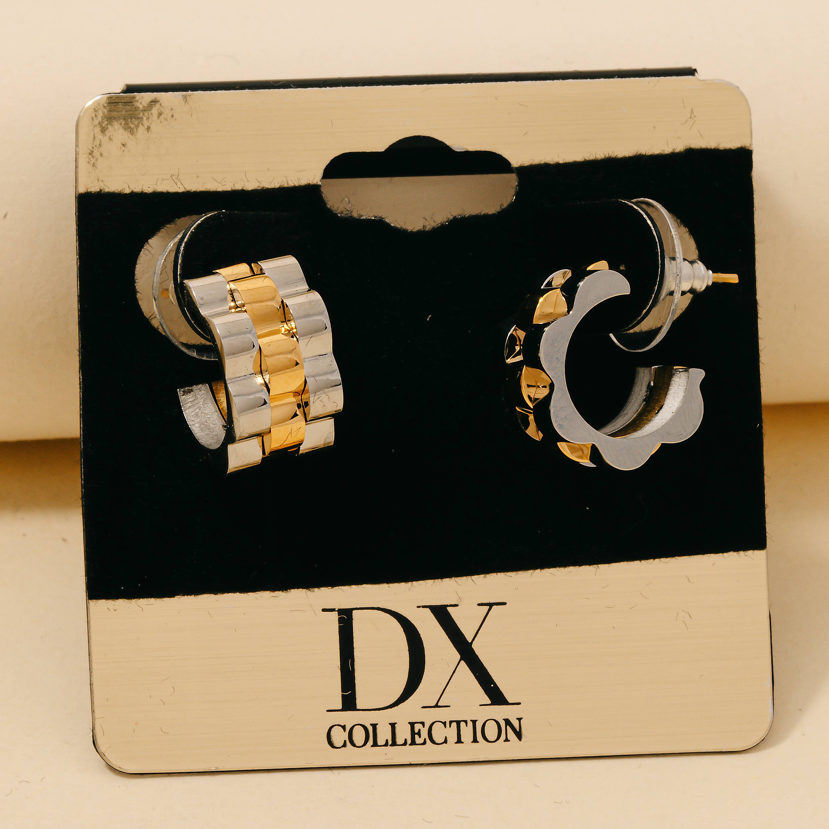 Rani - Two Tone Small Watch Chain Hoop Earrings