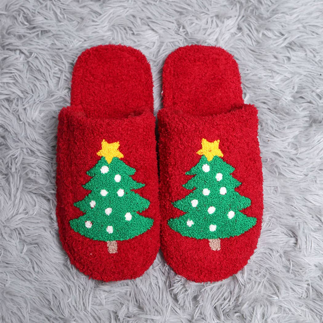 Red Christmas Tree Slippers
