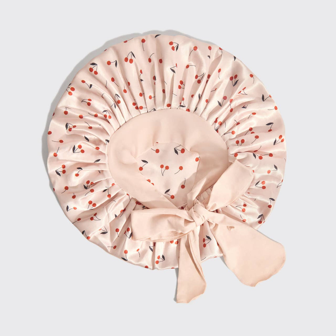 Kitsch - Adjustable Oversized Satin Bonnet - Cherry Print