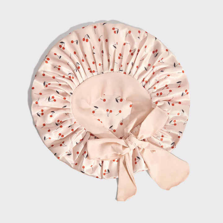 Kitsch - Adjustable Oversized Satin Bonnet - Cherry Print