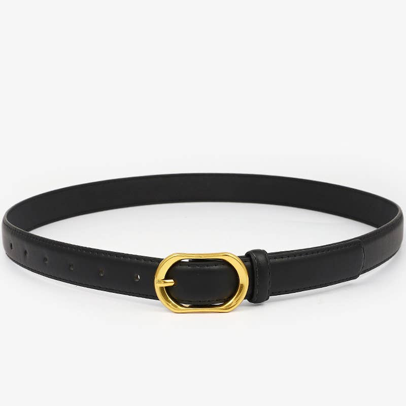 Tatiana - Gold Round Buckle Belt (Black)
