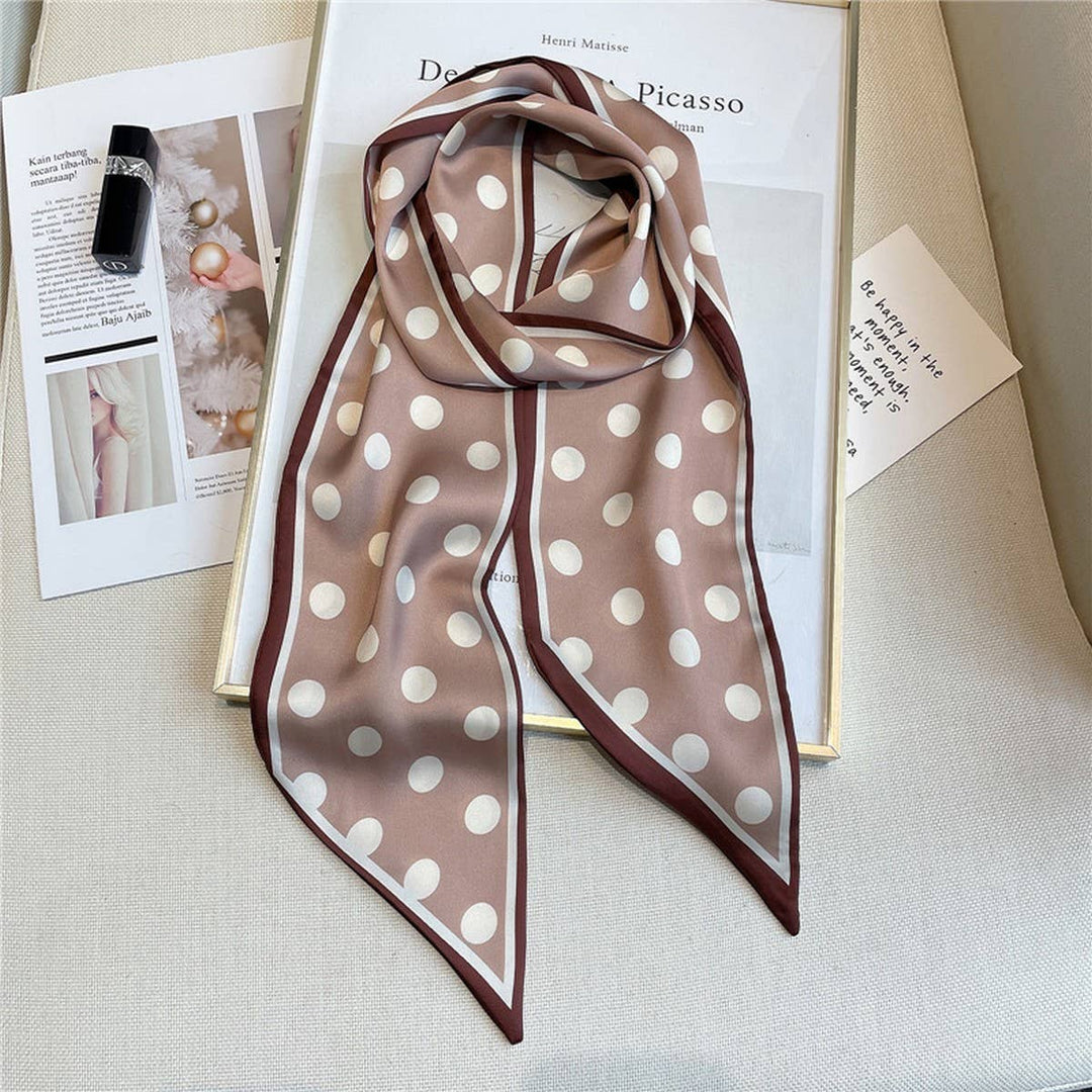 Penny - Polka Dot Silk Head Scarf - Taupe