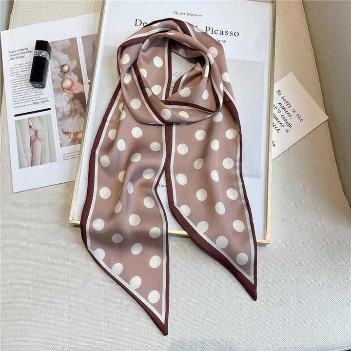 Penny - Polka Dot Silk Head Scarf - Taupe