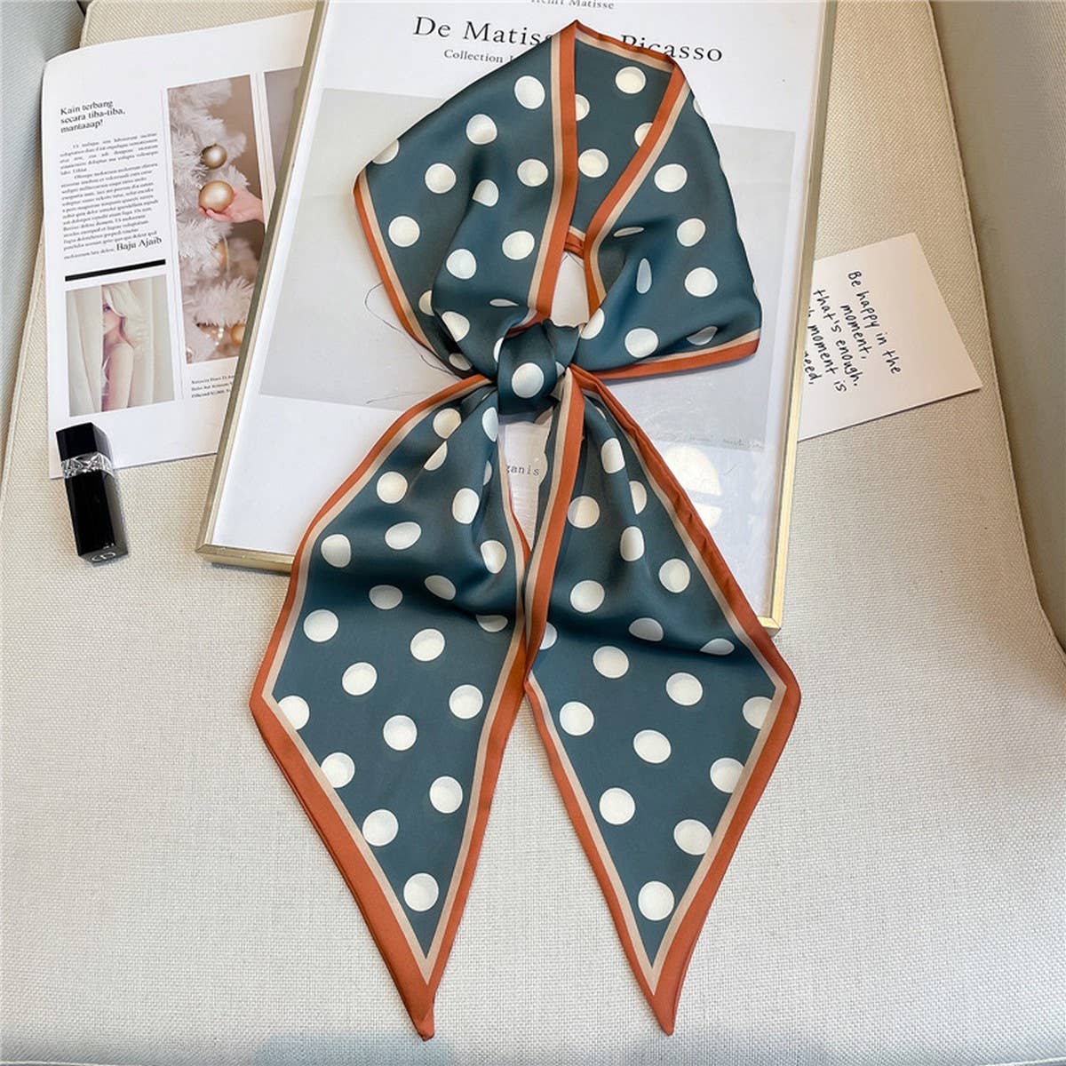 Penny - Polka Dot Silk Head Scarf - Teal