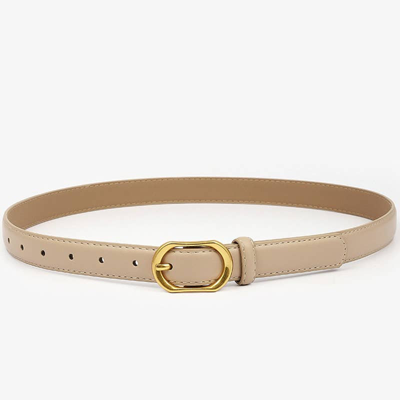 Tatiana - Gold Round Buckle Belt (Beige)