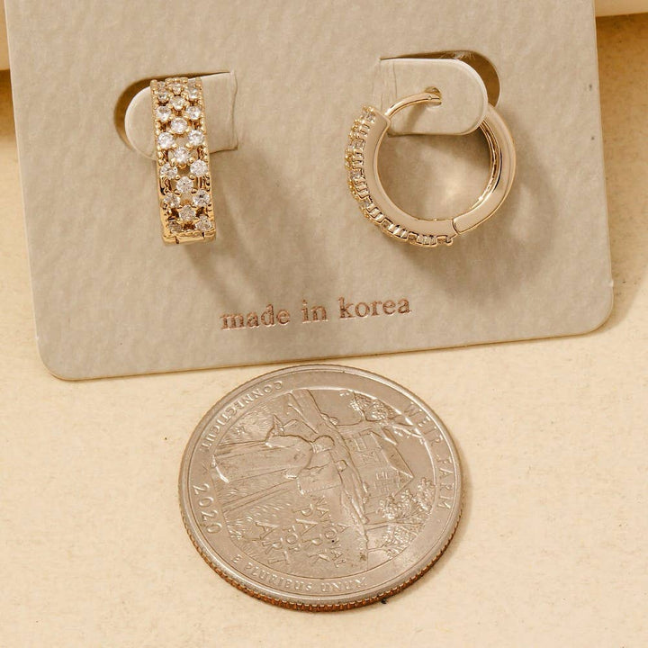 Suzi - Rhinestone Checkered Hoop Earrings