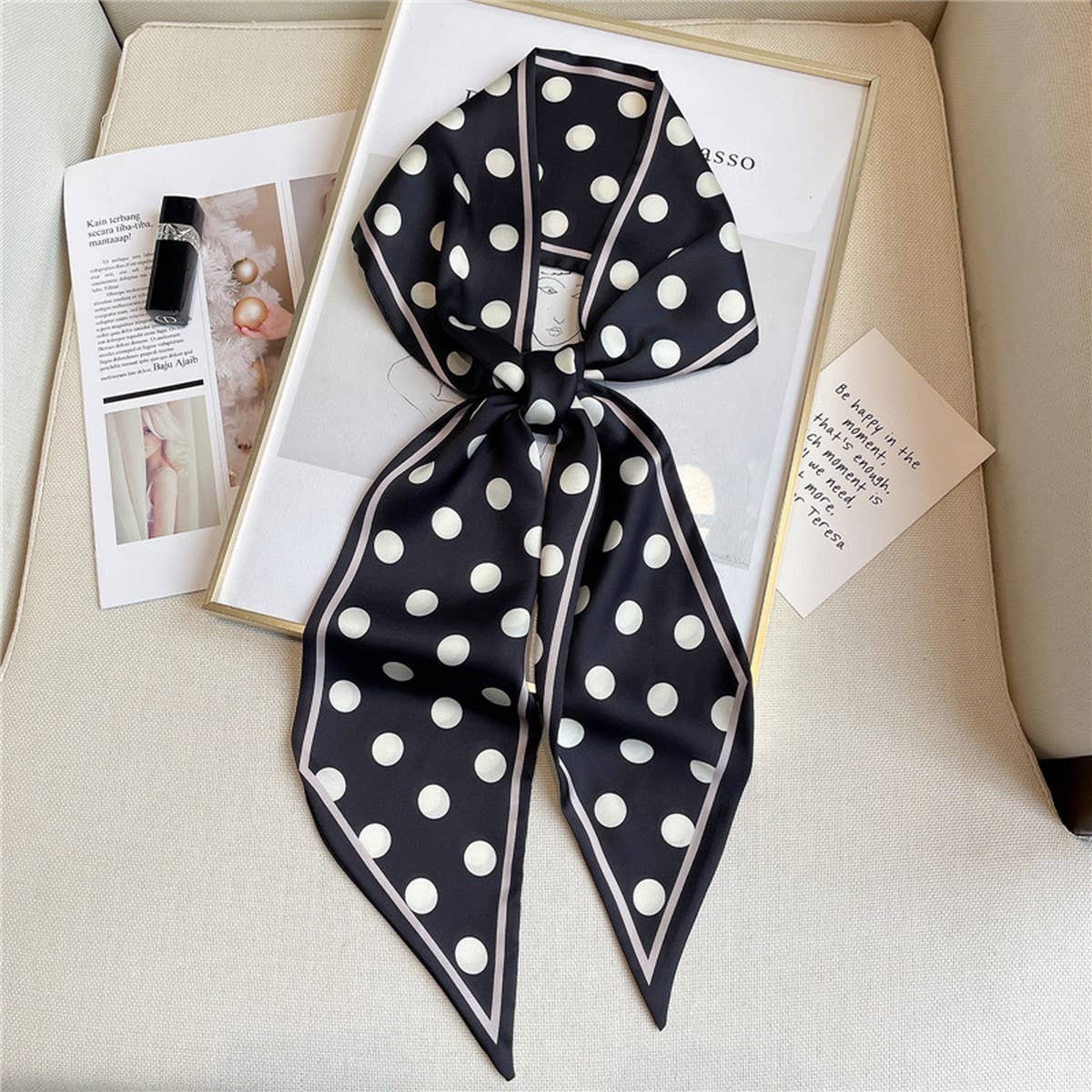 Penny - Polka Dot Silk Head Scarf - Black