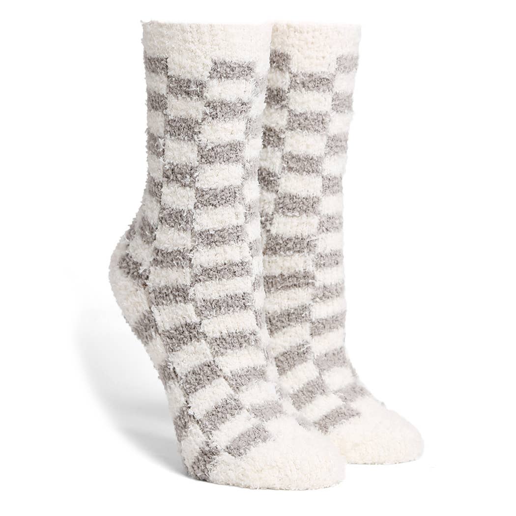 Winnie - Checkered Fuzzy Socks (Grey)