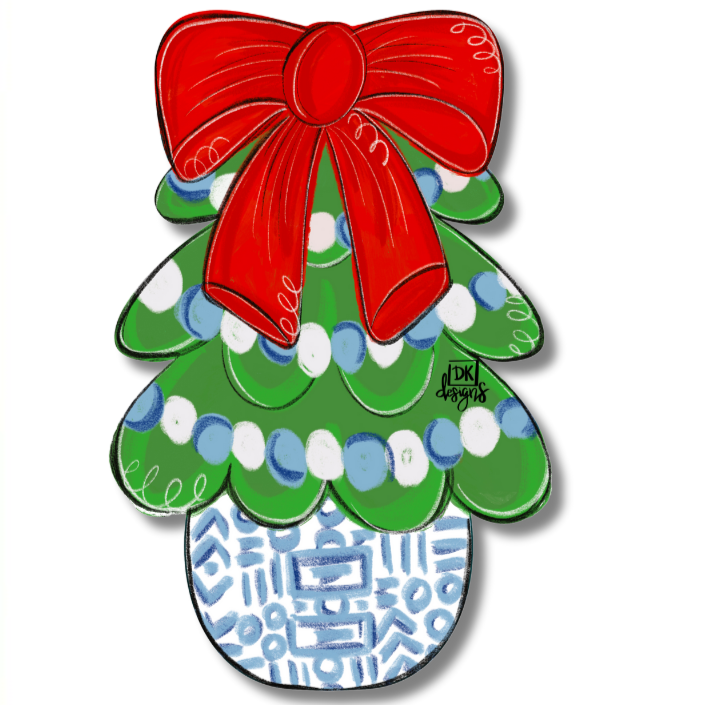Door Hanger Attachment - Red Bow Christmas Tree