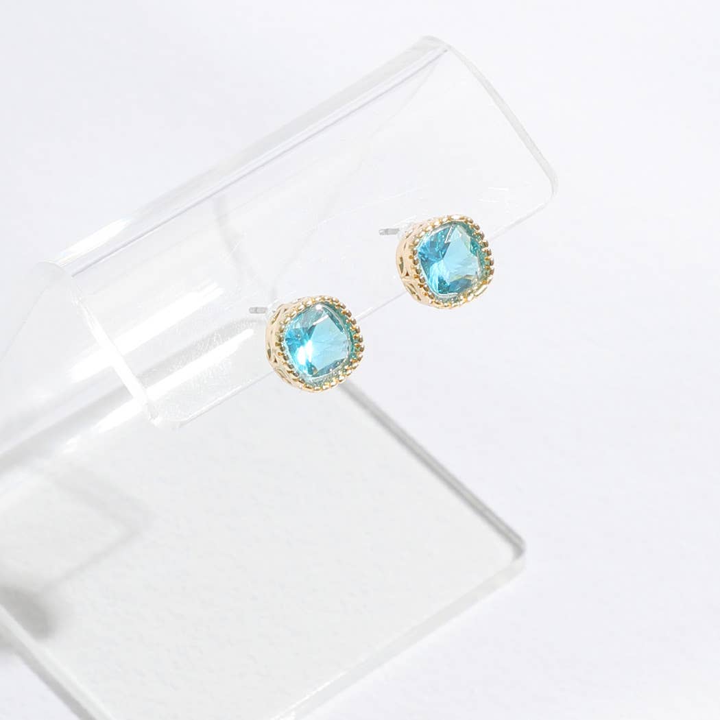 Elaine - Gold Rhinestone Post Earrings (Aqua)