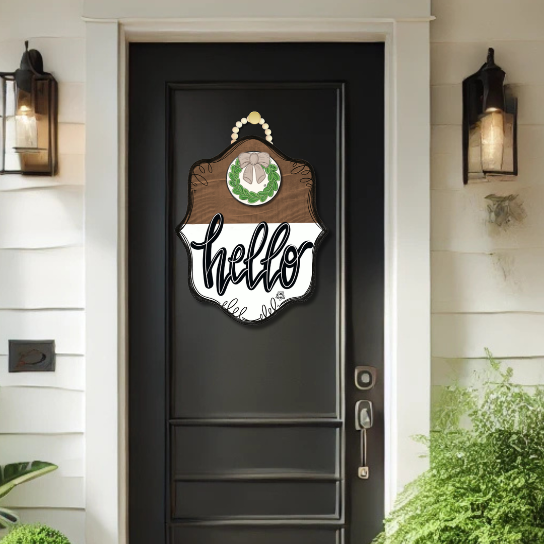 DK Stain Bloom Hello Door Hanger w / Room for a Mini