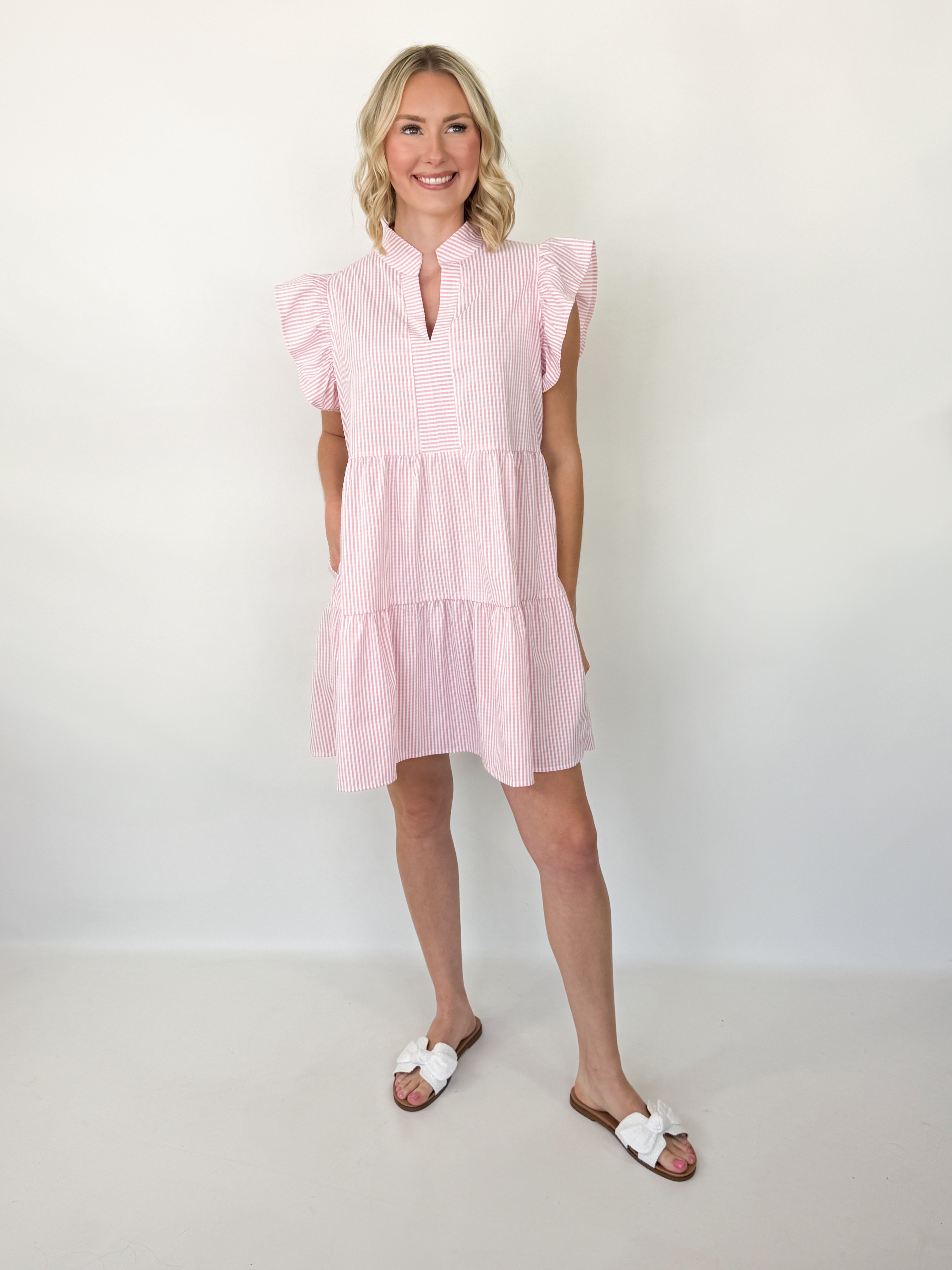 Kristen - Pink Seersucker Babydoll Dress