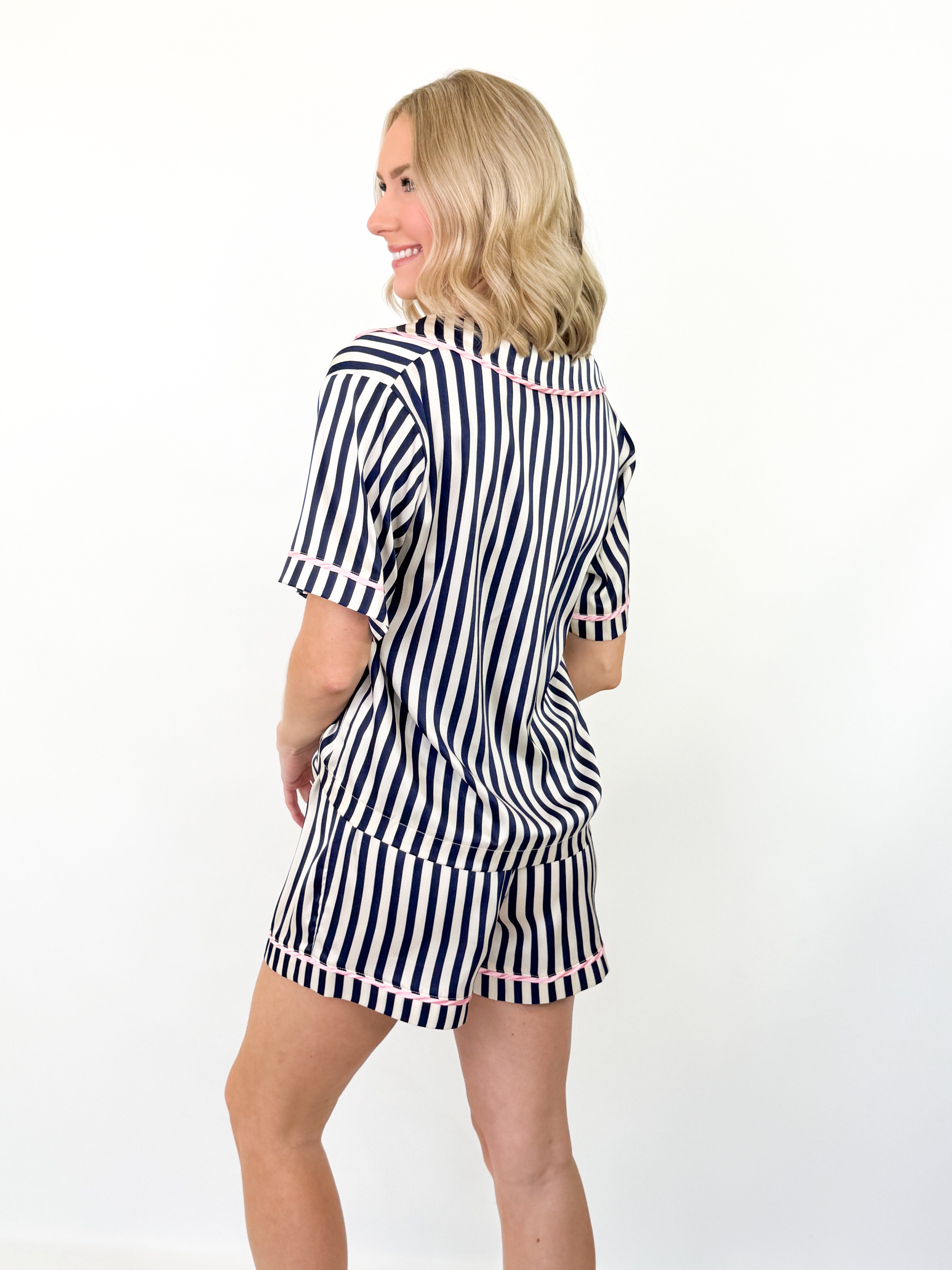 Kayla - Striped Satin Pajama Short Set