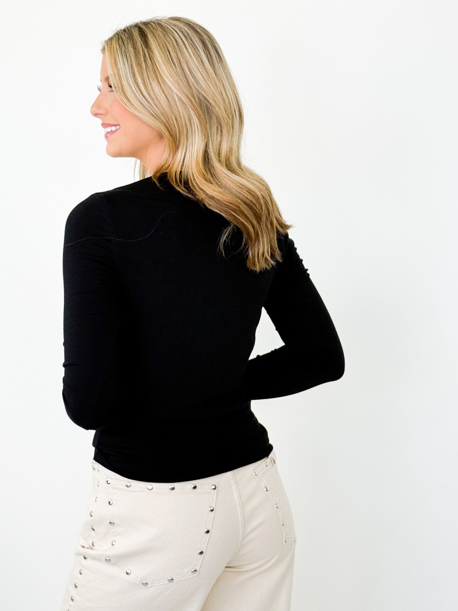Trina - Boat Neck Long Sleeve Top (Black)