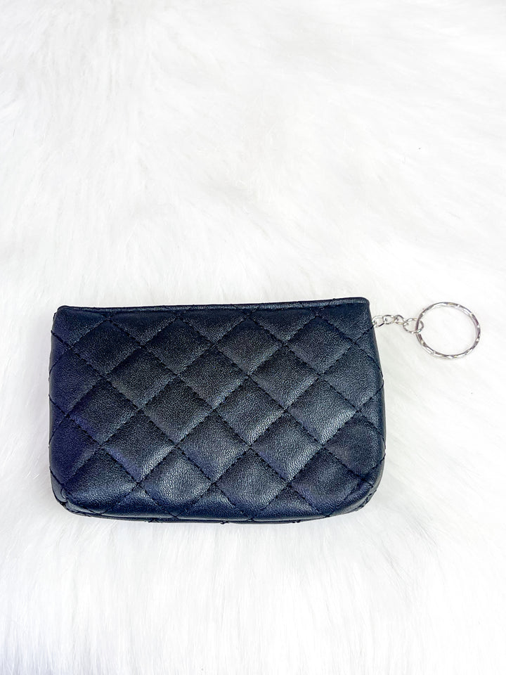 Tara - Black Quilted Keychain Wallet