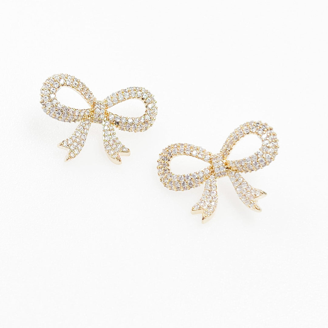 Angela - Rhinestone Bow Stud Earrings