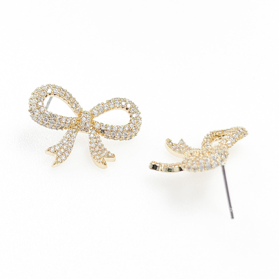 Angela - Rhinestone Bow Stud Earrings