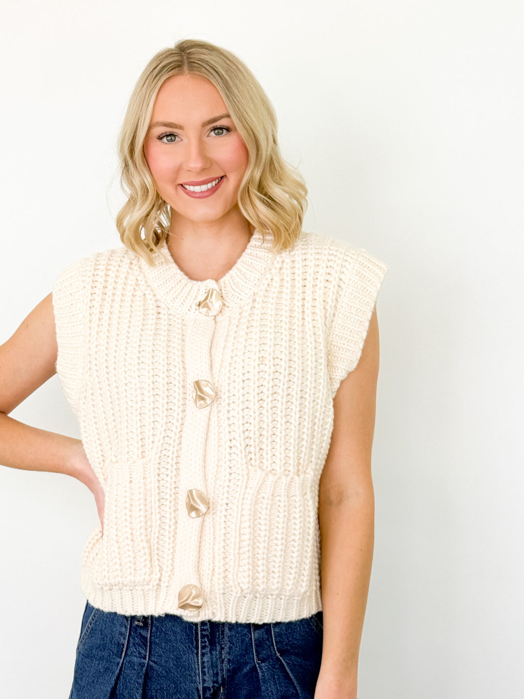 Morgan - Knit Gold Button Vest