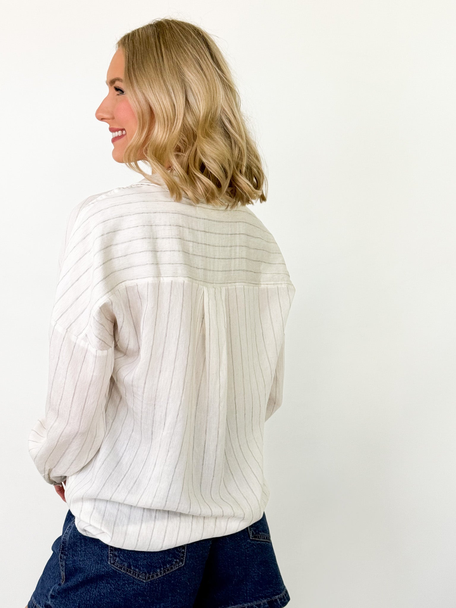 Chelsey - White Striped Button Down Top