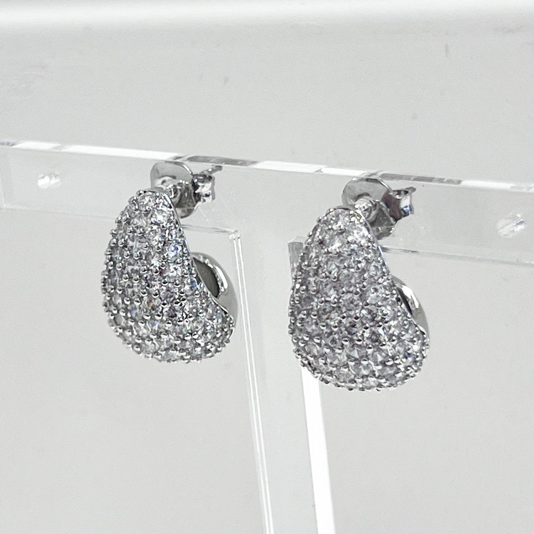 Ainsley- Silver Pavé Teardrop Stud Earrings