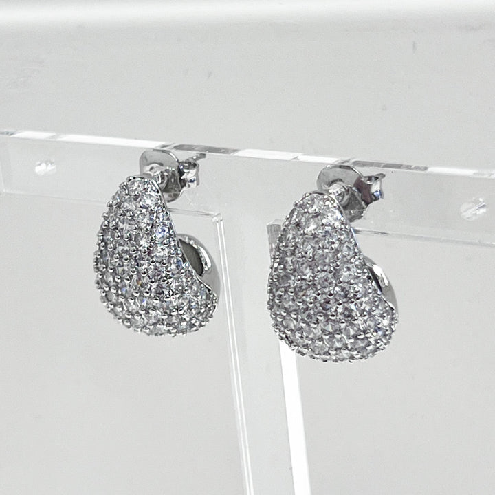 Ainsley- Silver Pavé Teardrop Stud Earrings