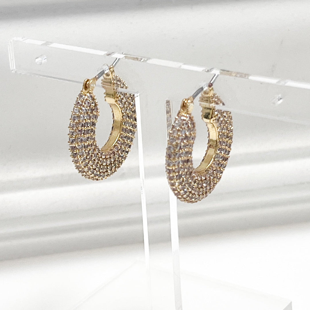 Maren - Gold Pavé Rhinestone Flat Hoops