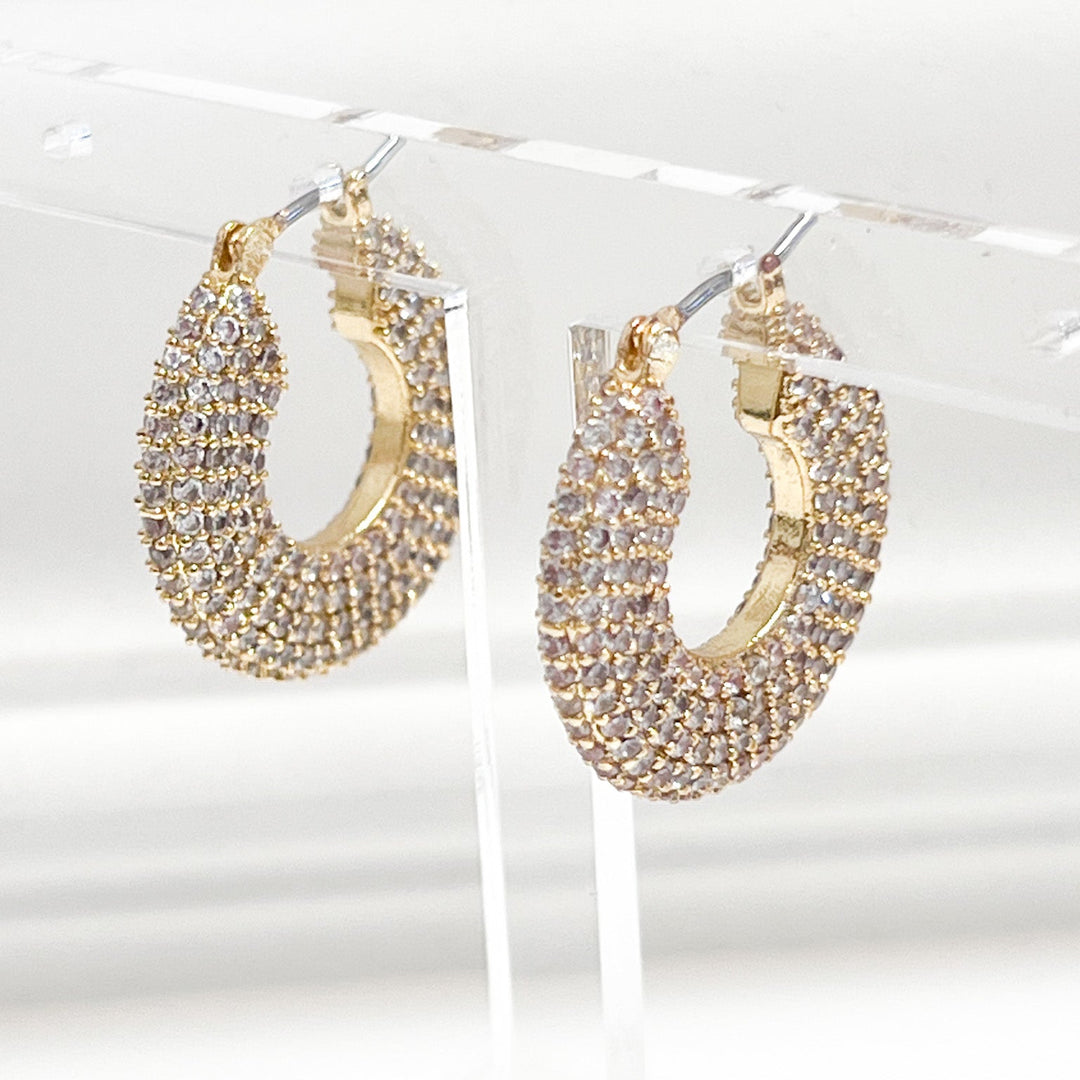 Maren - Gold Pavé Rhinestone Flat Hoops