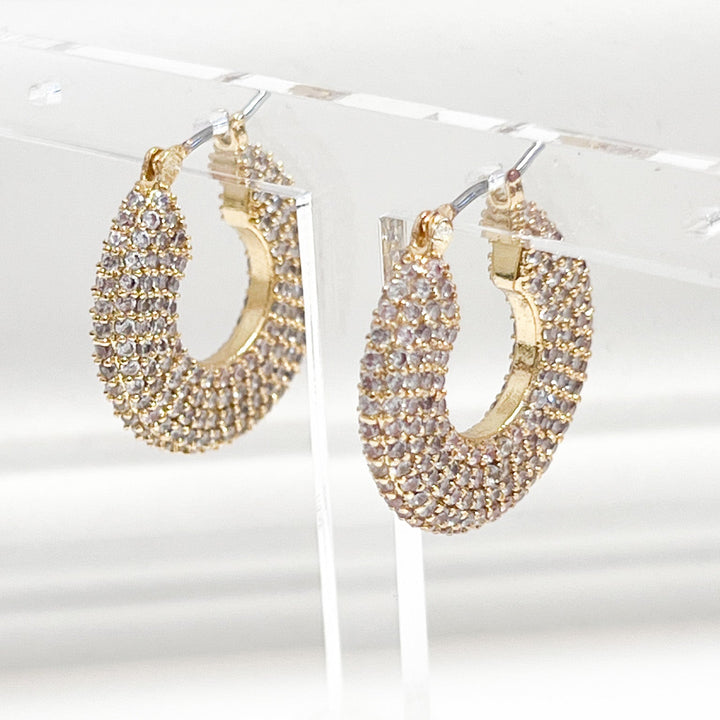 Maren - Gold Pavé Rhinestone Flat Hoops
