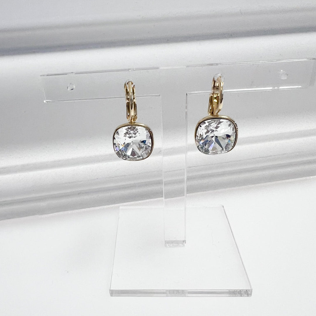 Lina - Cushion Cut Rhinestone Lever Back Earrings