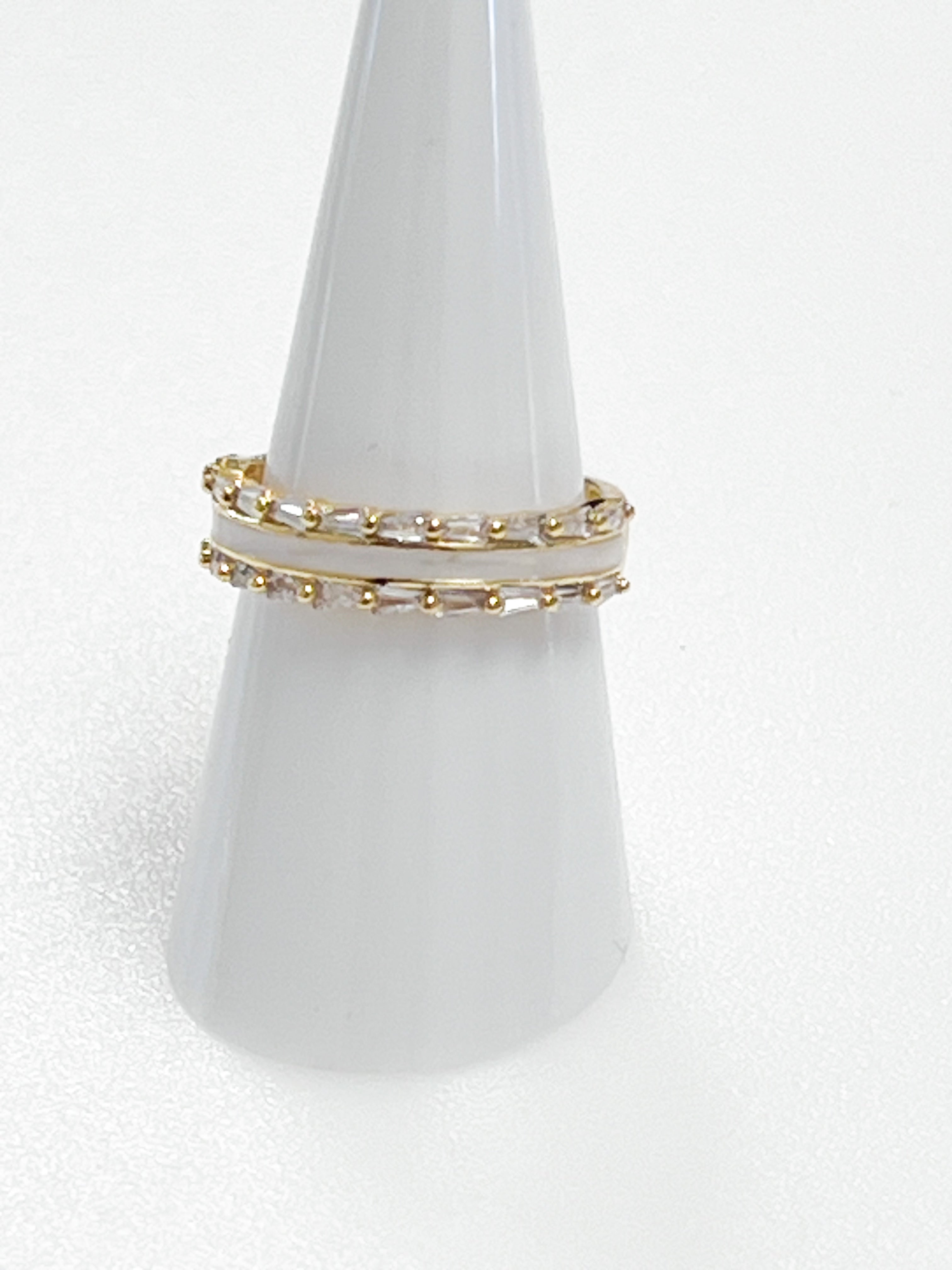 Leslie - Enamel + Gold Ring w/ Baguette Rhinestones