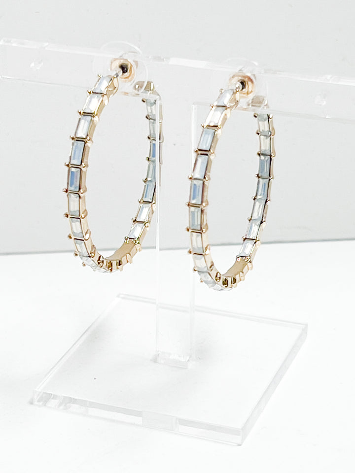 Blair - Baguette Rhinestone Hoop Earrings (Iridescent)