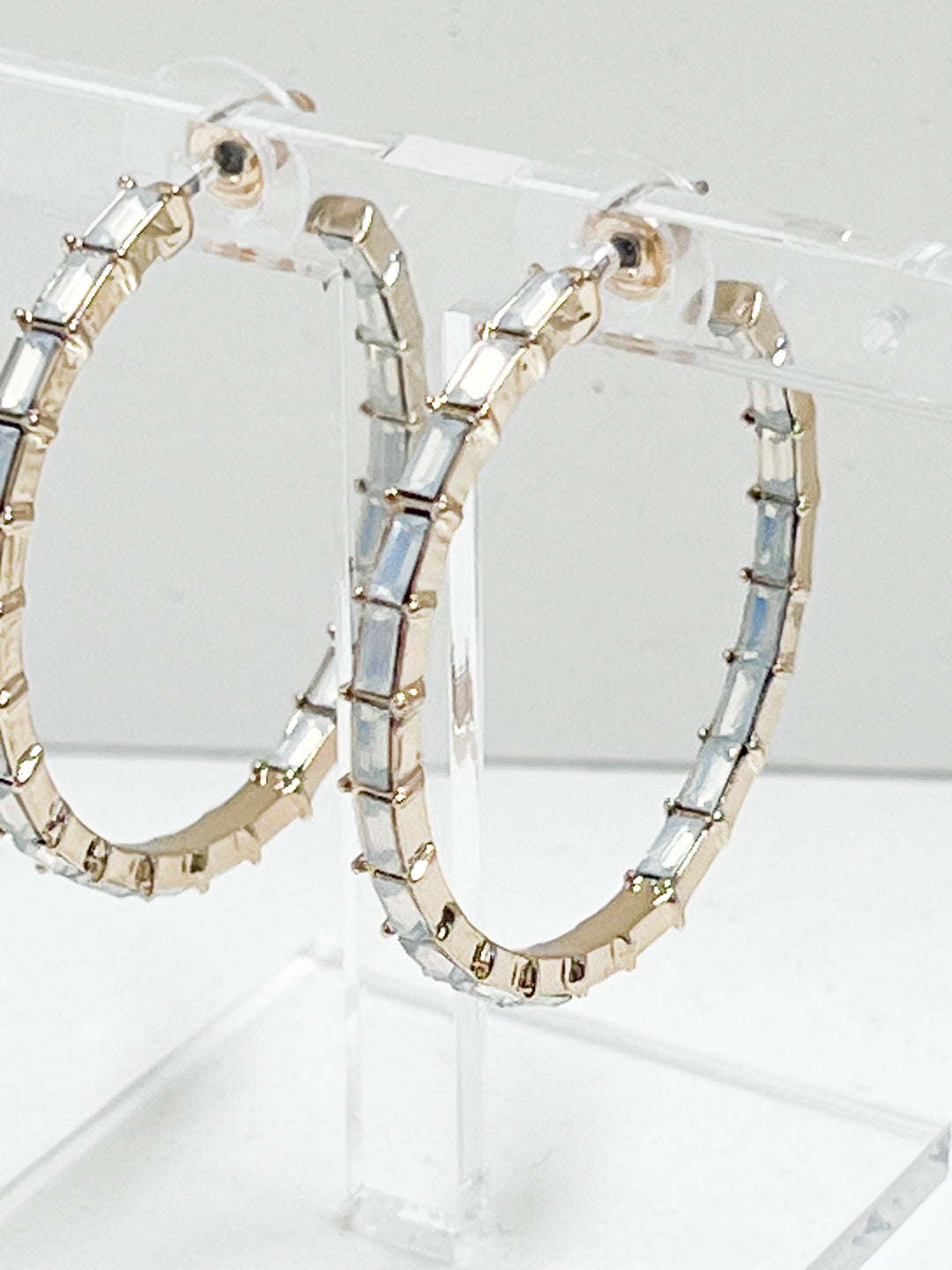 Blair - Baguette Rhinestone Hoop Earrings (Iridescent)